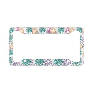 Monstera Plant License Plate Frame, Colorful Botanical Plant Car Accessory, Planty Gift, Garden Vehicle Decoration, Plant Lover Present