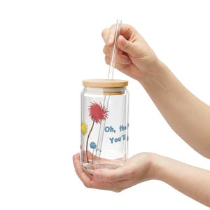 Truffula Tree Sipper Glass, 16oz - Oh, the places you will grow - Gift for plant and Kids book lovers, Tumbler, Cup, Glass, Truffula