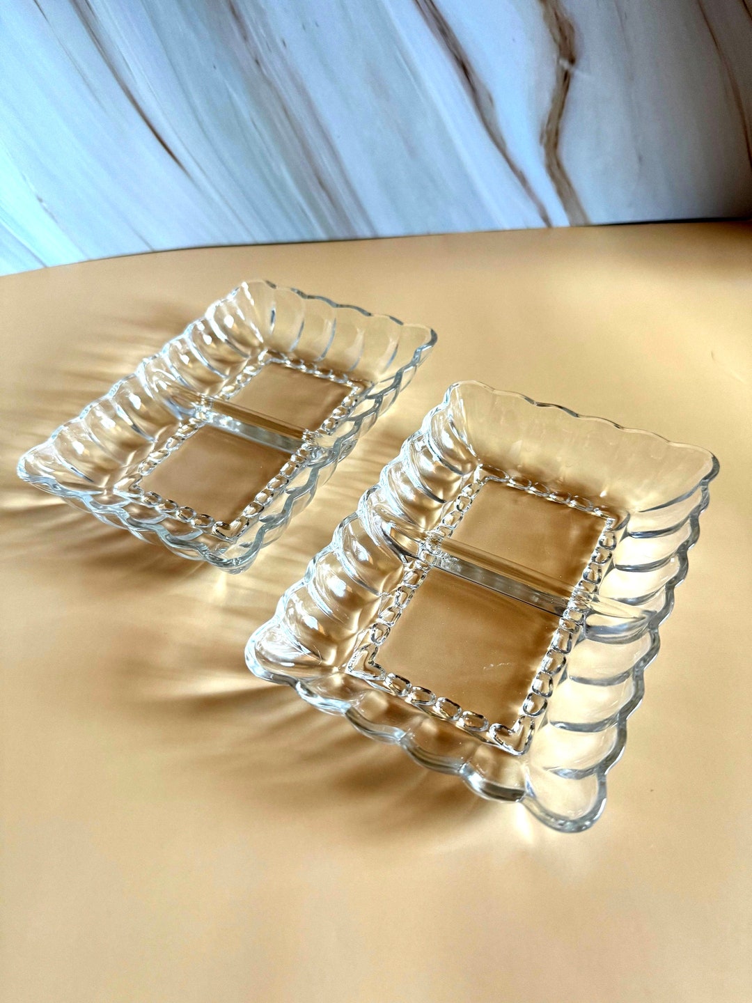 Tray Dish Relish Rectangle Clear Glass Vintage 2 Section Scalloped Edge ...