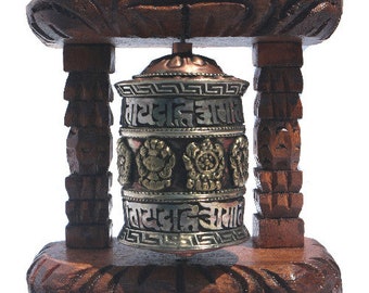 Tibetan Prayer wheel, Om mane prayer wheel, wall mount prayer wheel, Prayer wheel with wood frame. small prayer wheel