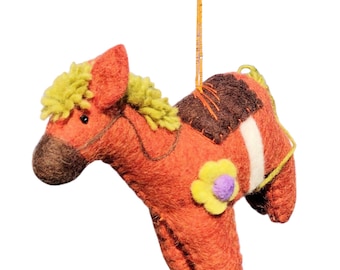 Handmade Felt Horse Ornament | Wool Animal Decor | Nursery Hanging Gift