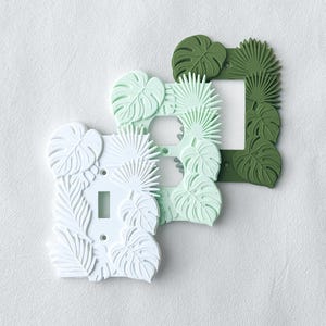 Placa de pared con hojas tropicales, diseño de planta monstera, decoración del hogar, romántica, floral, palmera, interruptor basculante