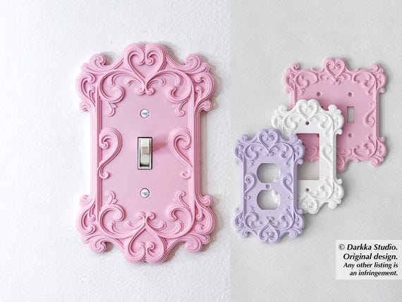 Rococo Wall Plate Cover Romantic Home Decor Heart Princess Switch Pink Purple 2 Gang