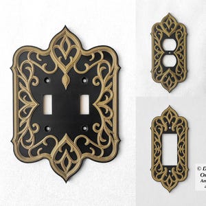 Art Nouveau Light Switch Plate Cover Dark Academia Wall Decor Black Gold Color Filigree