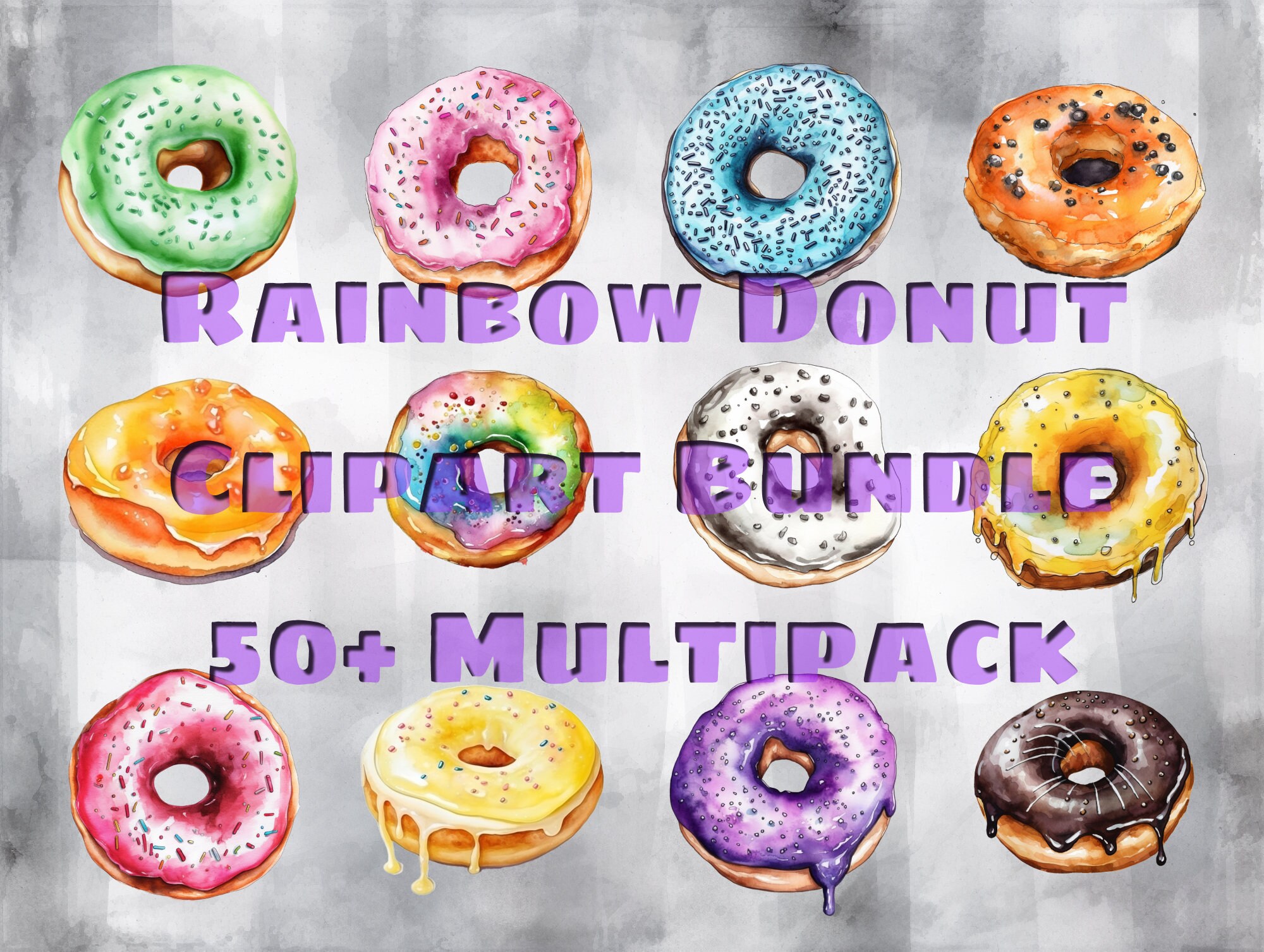 Watercolor Rainbow Donut Clipart Digital PNG Instant Download Multipack ...