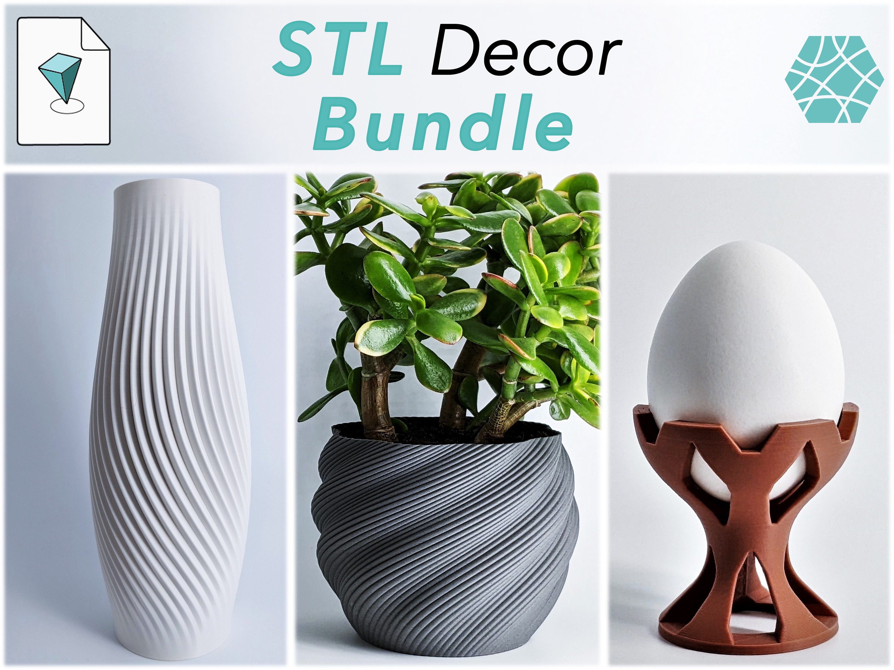 3D Druck Datei STL Pack Homedecor 3D Bundle Vase, Eierbecher