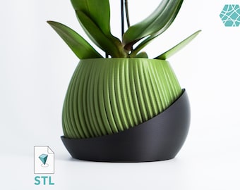 Plant Pot &quot;Bloomcrest&quot; | Planter STL to 3D print | Fused Drainage Pot + Drain Tray