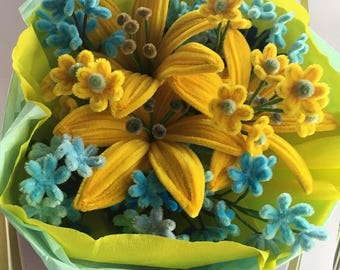 Pipe Cleaner Flower Bouquet "Sun and Sky" one-of-a-Kind