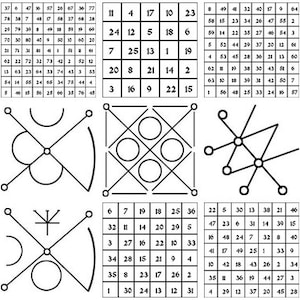 The Seven Planetary Kameas and Seals Witchcraft Pack Jupiter Merkur Mars Venus Sonne Mond Saturn Magische Quadrate SVG und PNG Design Files