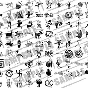 Imagens Petroglyph SVG e JPG Pacote de 240 imagens Símbolos dos nativos americanos do sudoeste Arte rupestre Escultura rupestre Monumento Nacional dos Dinossauros
