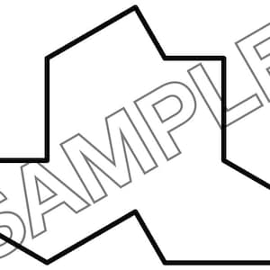 May include: A black and white illustration of a geometric shape with the word "SAMPLE" written over it in gray.