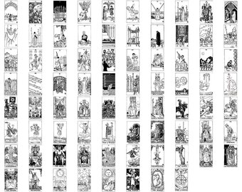 Ryder Waite Tarot Deck SVG Lineart Cards Full Set 78 Cards Fortune Telling