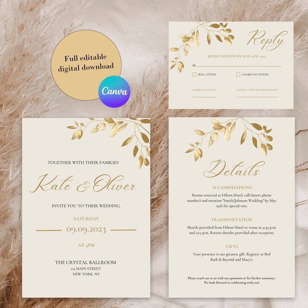 Editable Wedding Invitation – wedding invitation floral – wedding invitation template – wedding invitation canva