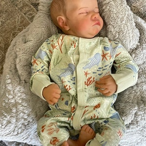 48CM Reborn Baby Dolls Sam with Rooted Hair Sleeping Newborn Baby 3D  Painted with Details Veins