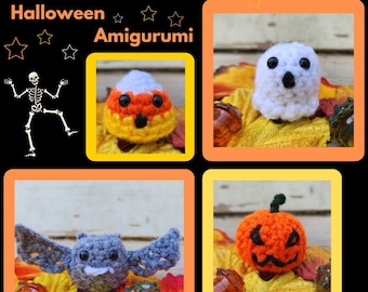4-in-1 ミニハロウィンあみぐるみかぎ針編みパターン (パターンのみ