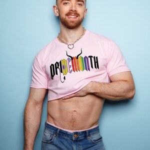 PriDEMONth Demon Vibes Rainbow Crop Top LGBT Queer Shirt, Inclusive Pride Flag for PriDEMONth, Funny Witty Pride Parade Gear