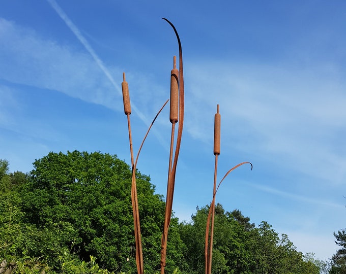 Hand Forged Bulrushes, Blacksmith Made Zen Garden Ornament Minimalist