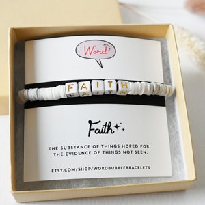 Faith Bracelet, Word of the Year Bracelet, Spiritual Personalized Bead Bracelet | Clay Beads, Letters & Gold Rings | Gift for friend