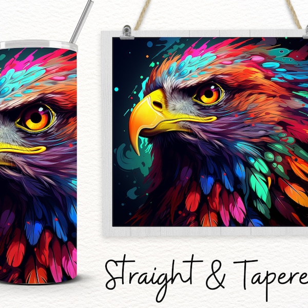 Bald Eagle 20oz Tumbler Sublimation Wrap, Painted Animal Straight and Tapered Tumbler, High Resolution PNG, Instant Download, 300 DPI
