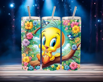 Llooney Tuness Tweety 20oz Skinny Tumbler Sublimación Pato de dibujos animados Tweety Bunny Tweety Tumbler Regalo para los amantes de Tweety