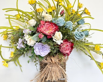 26&quot; Rose Peony hydrangea Basket wreaths for front door wreaths Baskets for Door, Outdoor Decor, Door Wreaths, Every day Decor, Gift