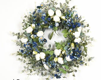 Couronnes de printemps for porte d'entrée Panier de porte de fleurs sauvages Couronne de printemps et d'été Bienvenue printemps et été signe d'amour porche ferme printemps fleur artificielle décoratio
