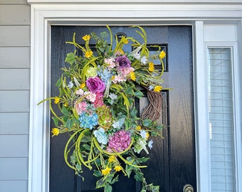 Front door spring every day Rose hydrangeas eucalyptus wreath weddings Birthday gifts, moving gifts, gifts for friends 28"Wreath