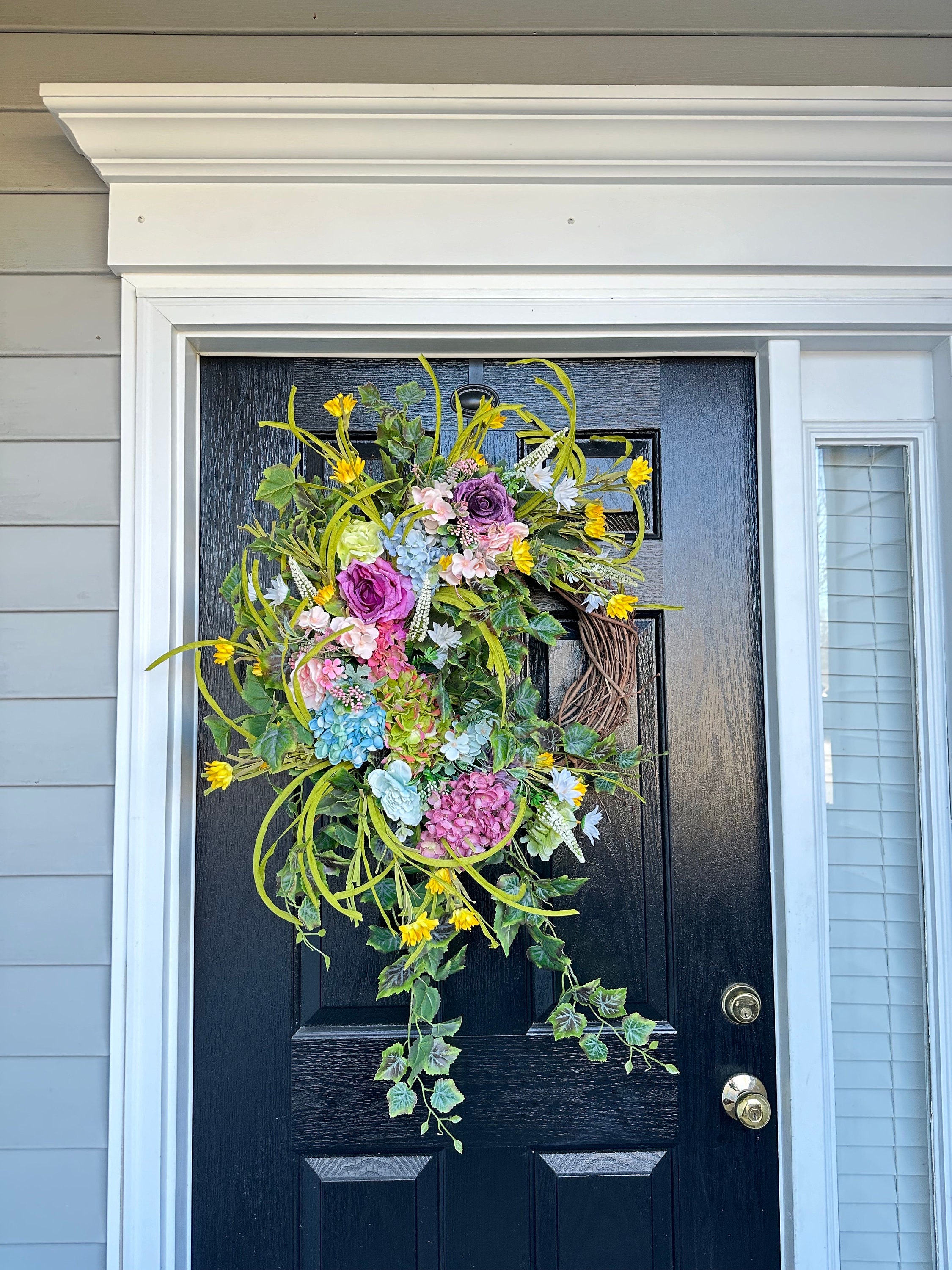 Front door spring every day Rose hydrangeas eucalyptus wreath weddings Birthday gifts, moving gifts, gifts for friends 28"Wreath