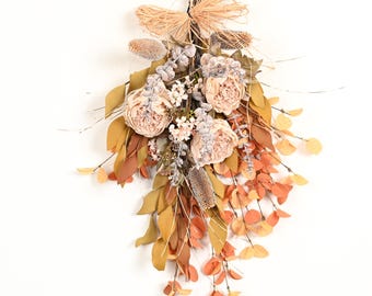 24” Handmade Fall Floral Swag | Artificial Silk Peony Door Swag | Autumn Front Door Decor | Farmhouse Wall Hanging | Thanksgiving Floral Arr