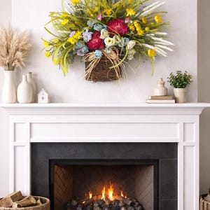 Rose Peony Hydrangea Basket Wreath, Front Door Decor (26") image 4