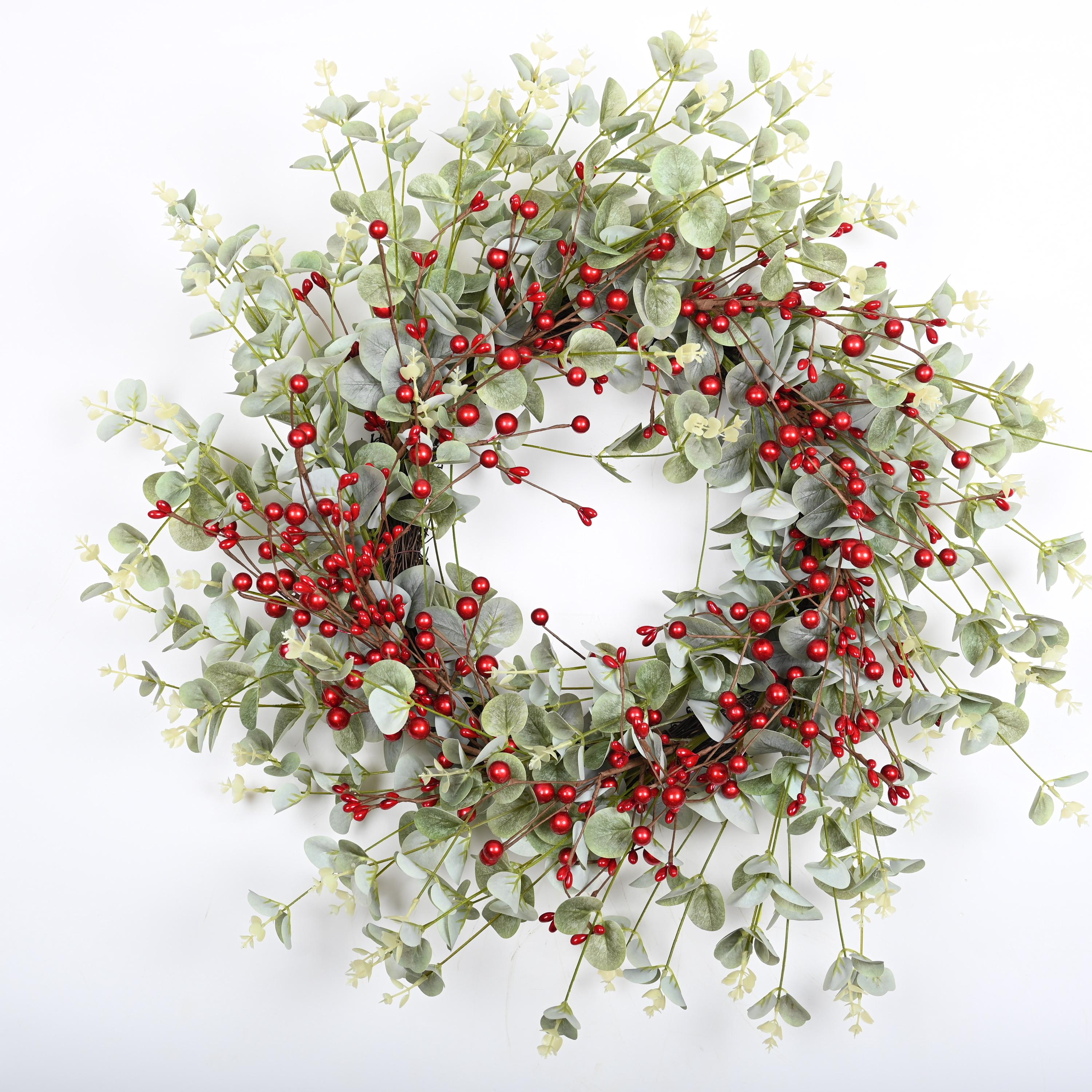 Ghirlanda Di Natale Con Bacche Rosse - Decorazione Porta E Interni, Diametro 50 Cm