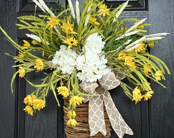 26&quot; hydrangea Basket wreaths for front door wreaths Baskets for Door, Outdoor Decor, Door Wreaths, Every day Decor, Gift