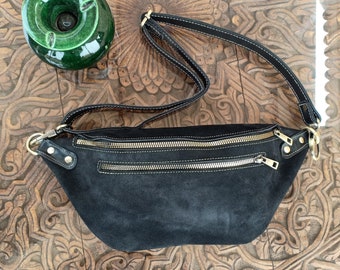 Soft Black Leather Fanny Pack Crossbody women belt bag small sling bag Waist Bag for men
