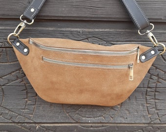 Soft Mustard Yellow Leather Fanny Pack Crossbody women belt bag small sling bag Waist Bag for men