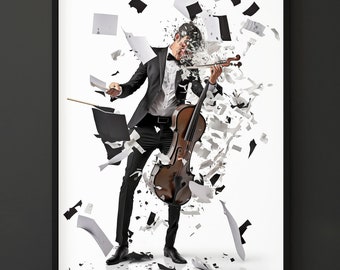 Cello player Poster Music Music studio Art Abstract Wall Art Decoration Home Decor black and white