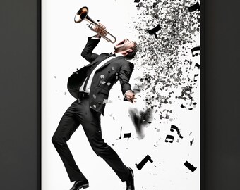 Trumpet player Poster Music music studio Art Abstract Wall Art Decoration Home Decor black and white