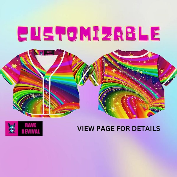 Rave Jersey Customizable Rave Jersey Crop Top Custom Shirt Rainbow festival outfit Womens Rave Outfit LGBTQ Clothing Sparkly Gift for Her