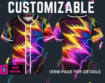 Rave Jersey Colorful Lightning Customizable Festival Outfit Mens Rave Outfit Gift For Him Gift For Her Womens Rave Outfit Festival Clothing