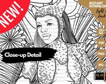 Fantasy Coloring Page Anime Coloring Page Digital Download Adult Coloring Book PDF Printable Coloring Women Coloring Pages for Adults