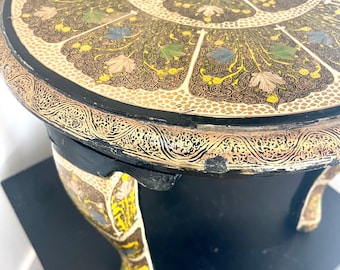 Handpainted Vintage Table from Kashmir India - 12 in tall - papier mache - delicate paint - floral design