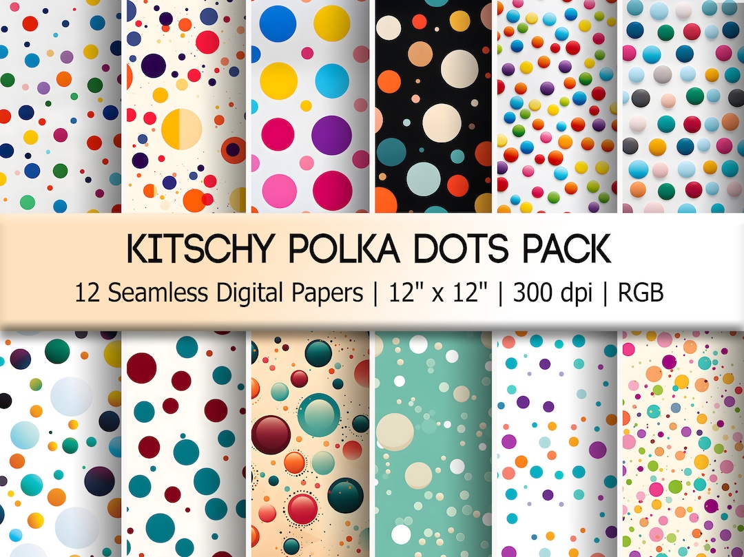 Pastel Polka Dots Digital Paper, 12 Kitschy Seamless Patterns, Vintage ...