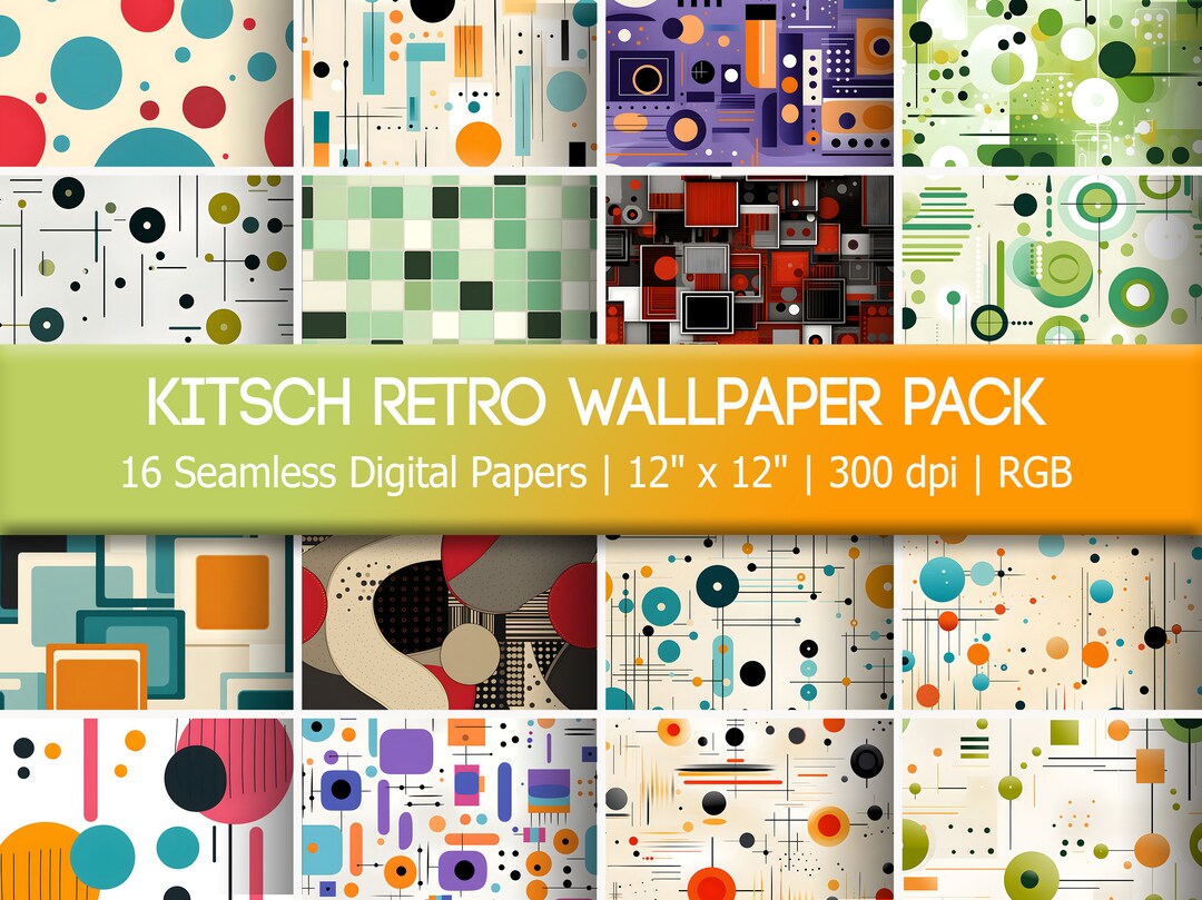 Kitsch Retro Geometric Wallpaper Pack, 16 Seamless 60s and 70s Inspired ...