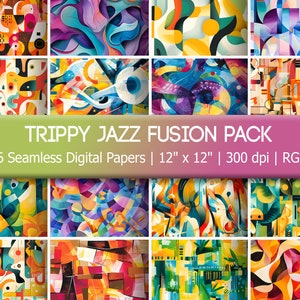 Lebendiges Psychedelic Jazz Fusion Digitales Papier - Set von 16 nahtlosen Mustern für kreative Projekte & einzigartige Geschenke