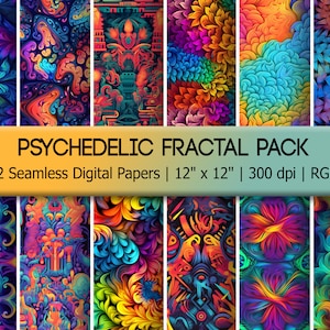 Psychedelic Fractal Digital Papers - 12 Colorful, Tiling, Mandelbrot Patterns - Commercial License