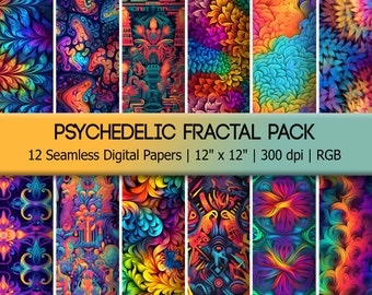 Psychedelic Fractal Digital Papers - 12 Colorful, Tiling, Mandelbrot Patterns - Commercial License