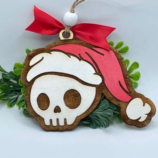 Glowforge Laser Santa Skull Christmas Ornament File Digital Download SVG