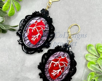 Glowforge Laser Gothic Frame Heart Layered Acrylic Earrings File Digital Download SVG