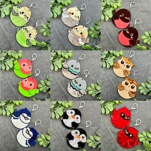 Glowforge Laser Spring Cute Chubby Birds Bundle Nine Designs  Multi Layer Acrylic Earrings File Digital Download SVG