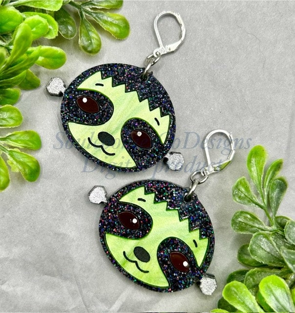 Glowforge Laser Halloween Spooky Frankensloth Layered Acrylic Earrings File Digital Download SVG