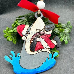Glowforge Laser Santa Shark Attack Christmas Ornament File Digital Download SVG